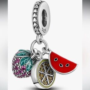 Fruit charm for Pandora bracelets strawberry stamped 925